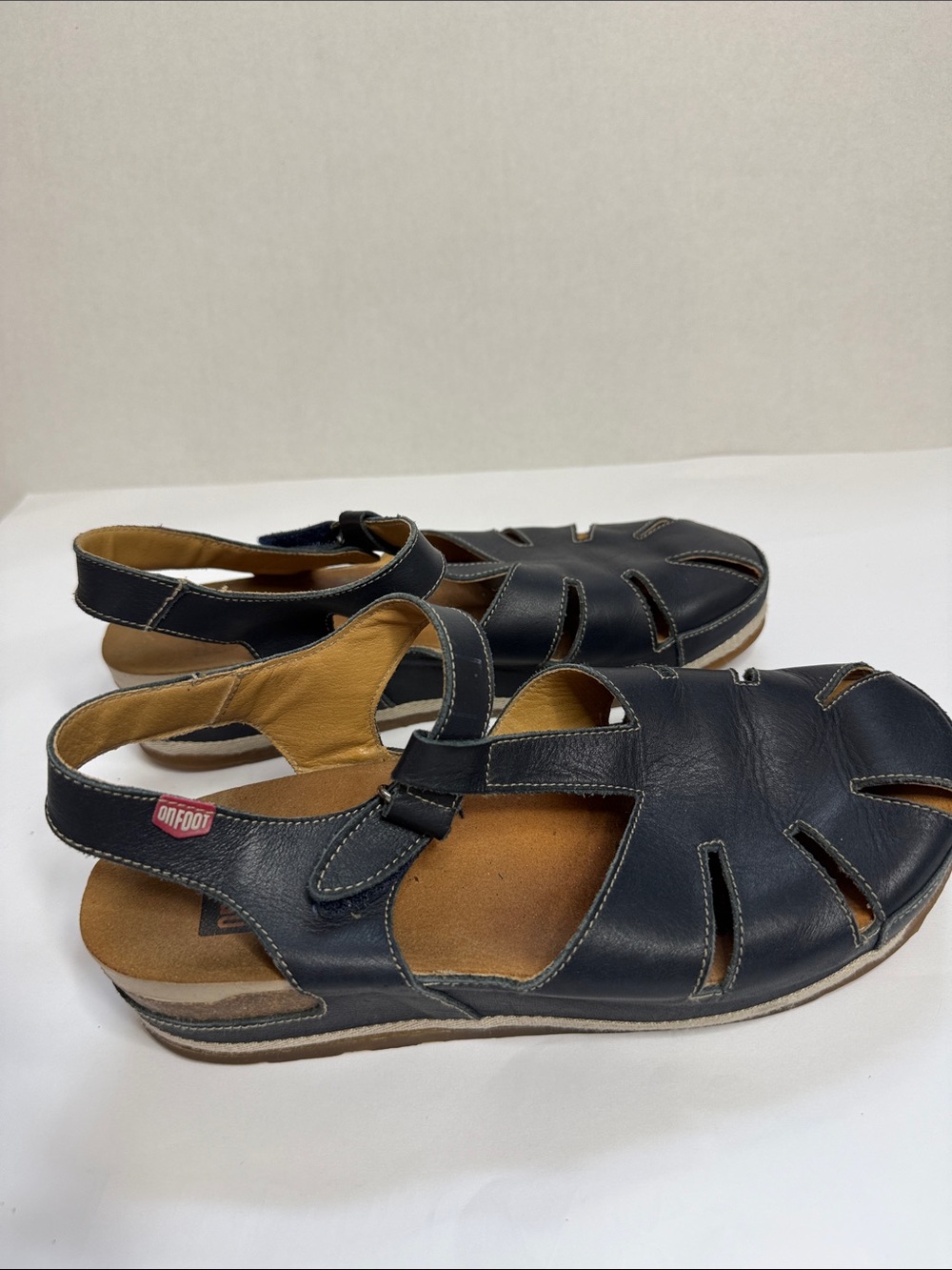 Onfoot Fisherman T Strap Sandals Leather Navy Blue size 9.5 - Picture 8 of 16